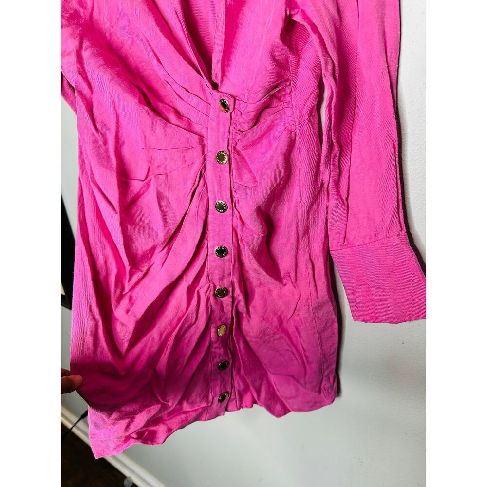 SANDRO Pink Collar Front Button Closure Asymmetrical Elvira Dress Size 36 - Picture 13 of 16